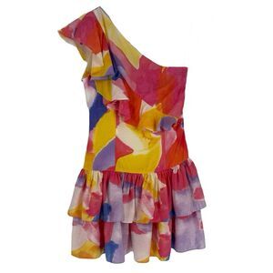 French Connection Isadora Faron One Shoulder Tiered Mini Dress in Multi | Size 0